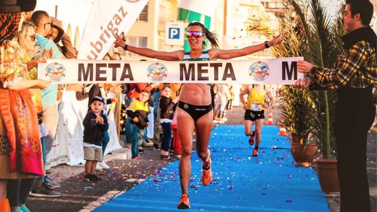 Female crosses finish line first at triathlon