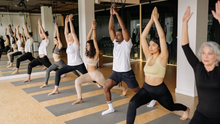 Yoga Class in Warrior One